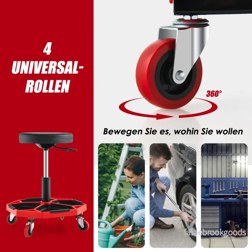 Verkstadsrullstol – med förvaring och universella hjul Lastkapacitet Höjdjusterbar + – 4 150 kg – Röd och svart - Bild 2