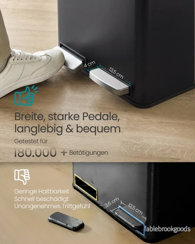Afvalbak - 41,8 x 35,3 x 45,5 cm - 2 x 15 liter - Stalen behuizing - Uitneembare binnenemmer - Soft-close deksel - Zwart - 4,8 kg - Bild 3