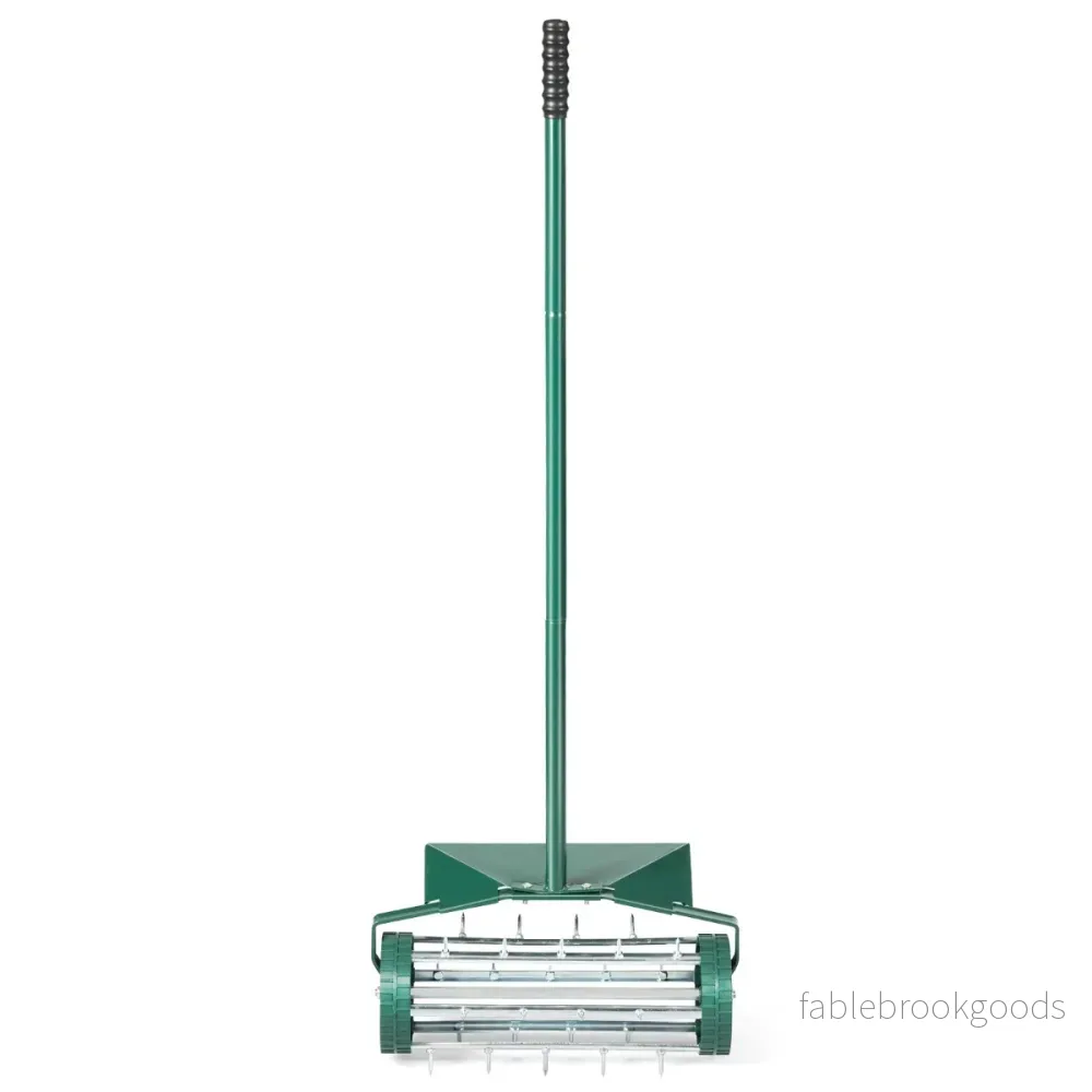 Gräsluftare – Roller Gräsmattrulle med handtag och spik stänkskydd mörkgrön – 3 cm 46 x 23 x 127 cm – Grön