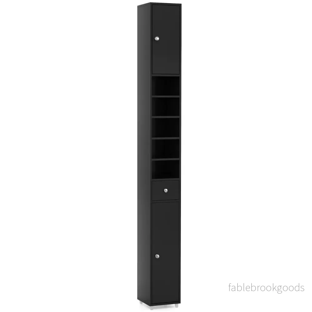 Smalt – badrumsskåp med dörrar och låda högskåp – 2 1 20 x 20 x 180 cm – Svart