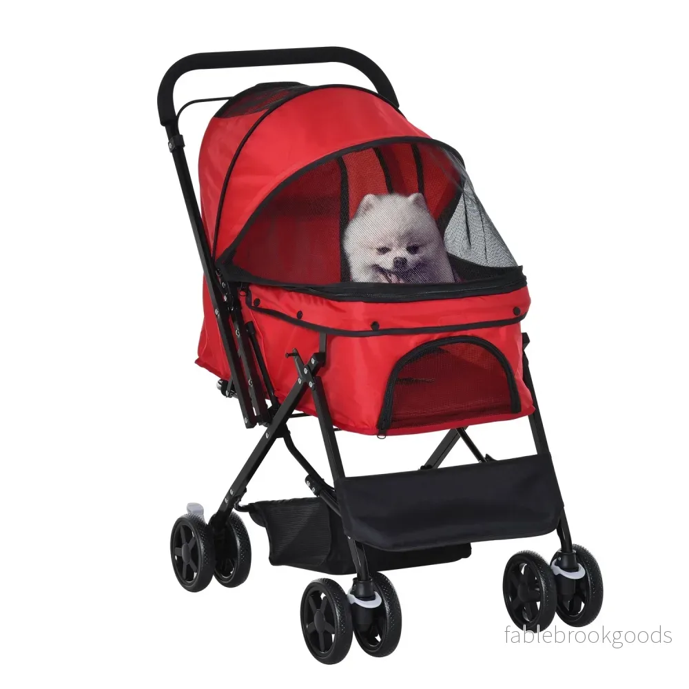Röd Oxford hundvagn för små husdjur, 76,5X52X95 Cm