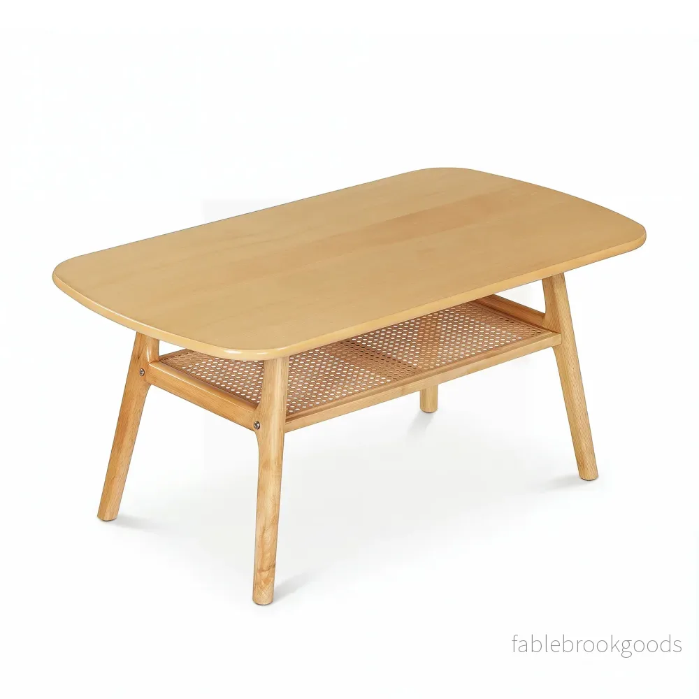 Soffbord – sidobord med två nivåer och öppen hylla, vardagsrumsbord Naturfärg – / 100 x 53,5 x 45,5 cm