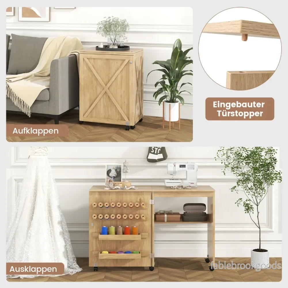 i – syskåp och skrivbord hopfällbart sybord multifunktionell hantverksstation med förvaringsutrymme naturligt – 2 1 – Natur - Bild 3