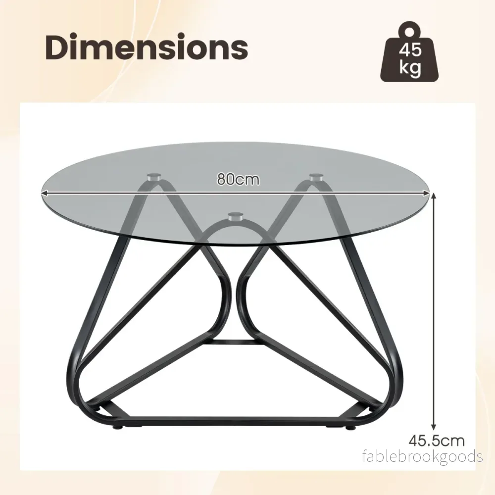 Runt – soffbord med härdat glas och metallram Modernt Sidobord – Svart - Bild 2