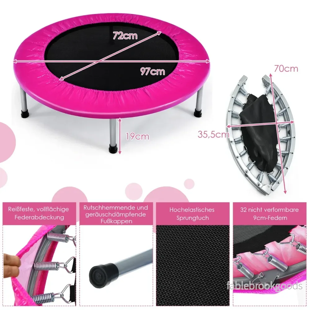 Hopfällbar – studsmatta mini för barn bärbar – Ø 97 cm – Rosa - Bild 2