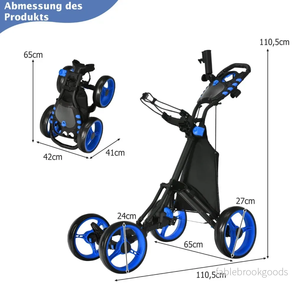 Golfvagn – hjulig Golftrolley Fällbar Golfcaddy Push Cart i Aluminium – 4 – Blå - Bild 2