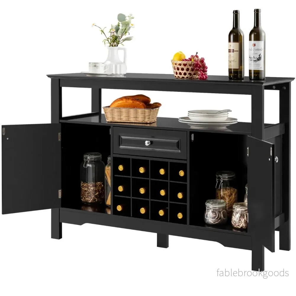 Modern – matsalsbuffé med vinhylla och skåp låda – 117 x 40,5 x 82,5 cm – Svart - Bild 3
