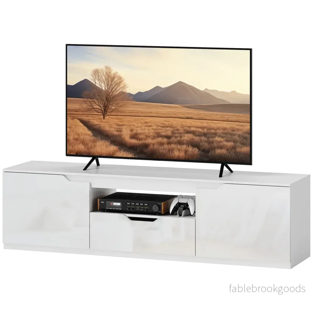 Vitt TV-skåp – 160cm Lowboard, 2 dörrar, låda Vitt TV-skåp – 160cm Lowboard, 2 dörrar, låda