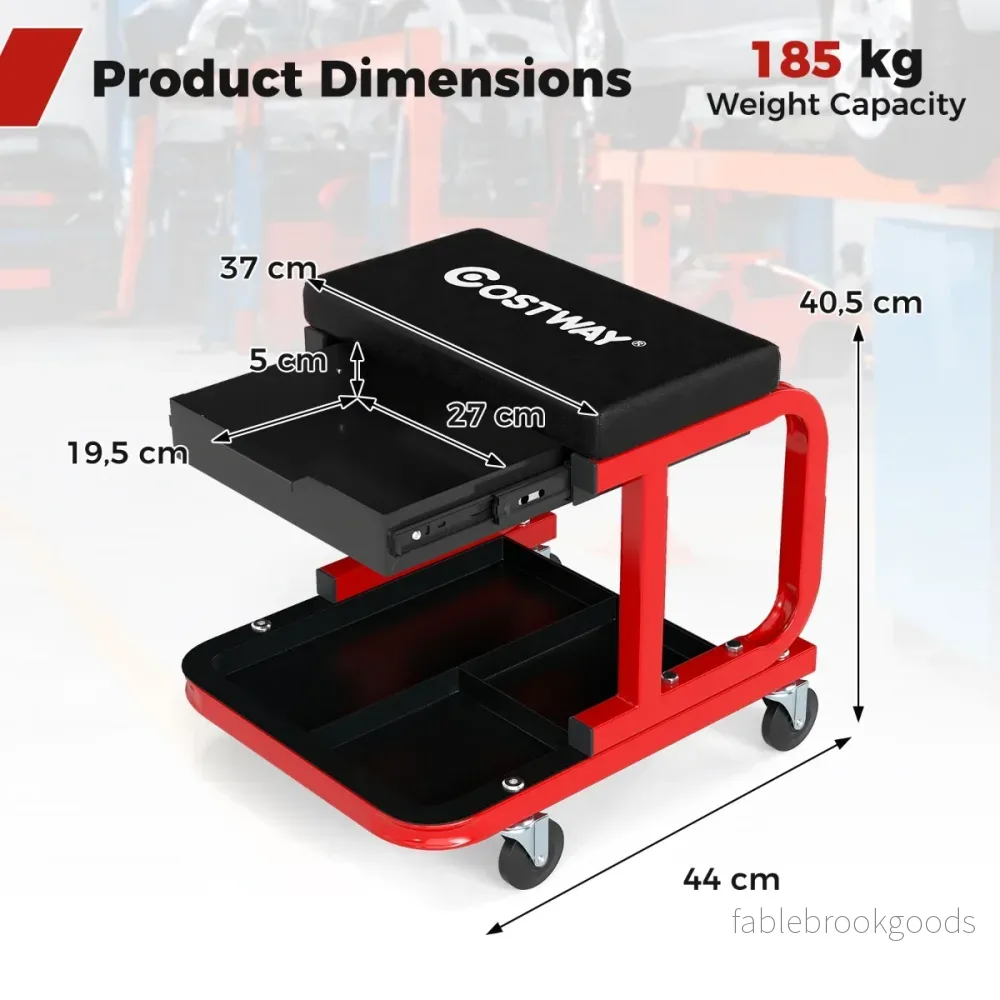 Verkstadspall – med hjul och bärförmåga Arbetsstol – 185 kg – Svart - Bild 2