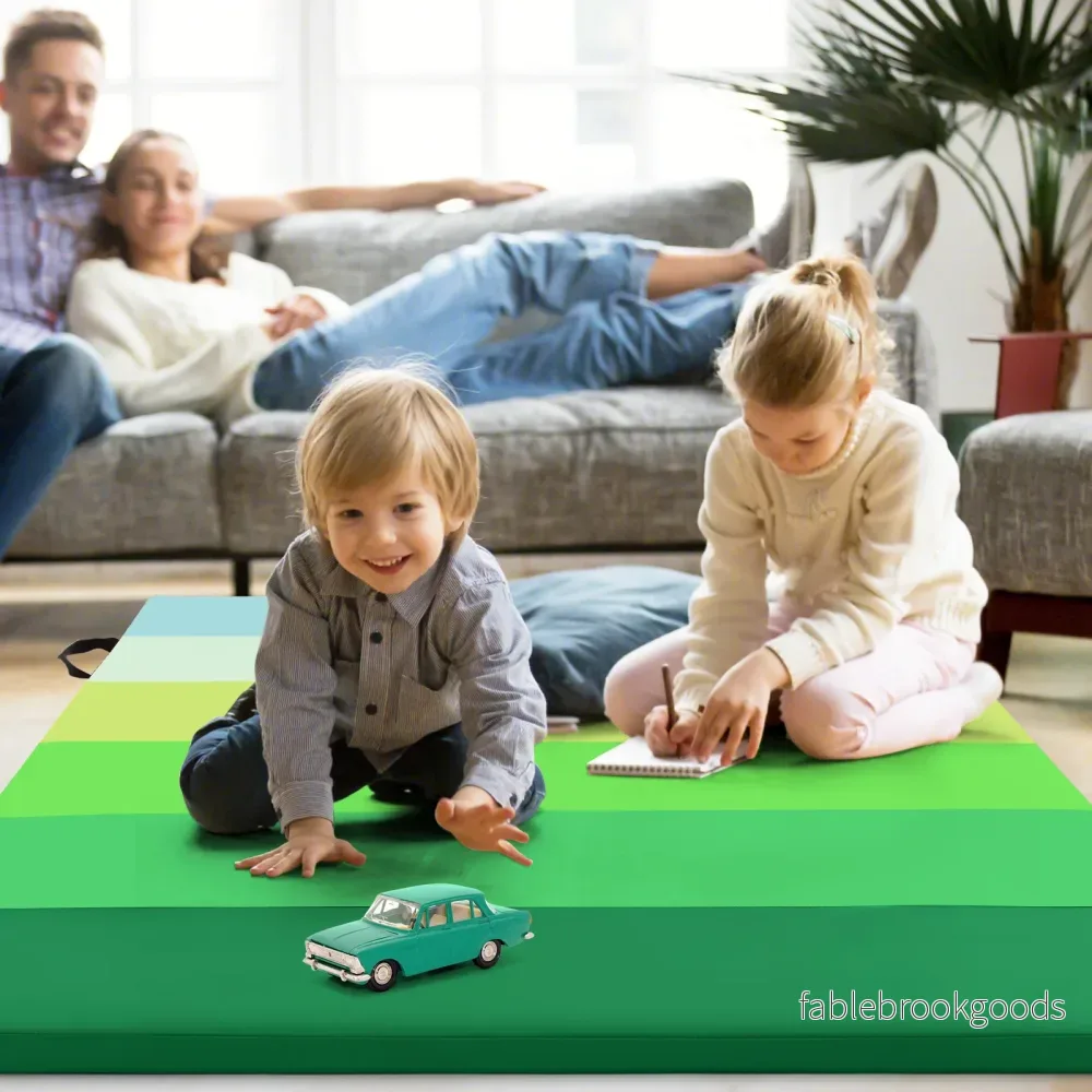 Vikbar – tumblingmatta Mjuk golvmatta Gymnastikmatta faldig i PU med bärhandtag – 180 x 120 cm 3 – Grön - Bild 3