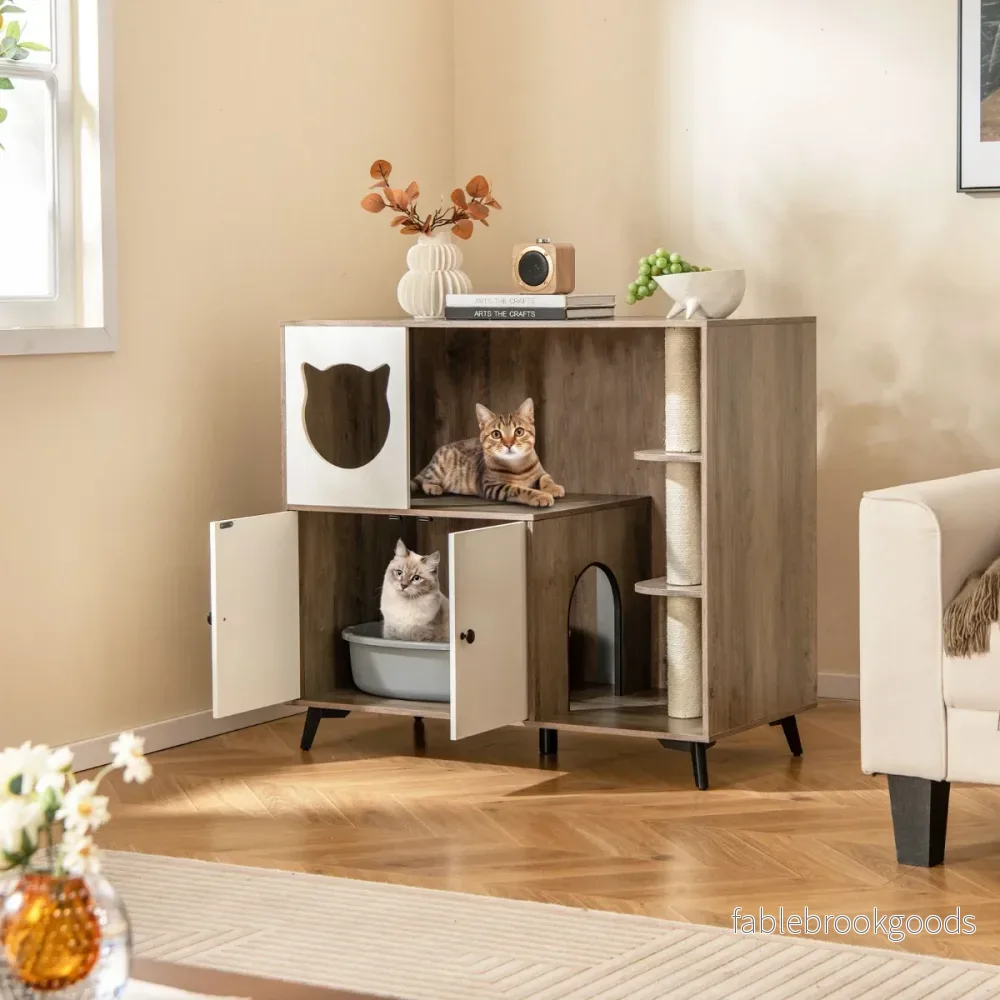 Kattlåda – med sisal klösstänger metallben +vit – 3 5 – Grå - Bild 3