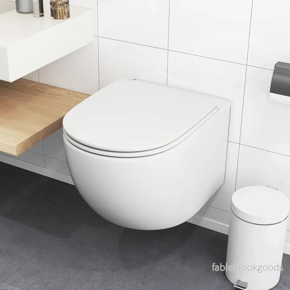 Väggmonterad – WC Keramisk med Toalettlock Dubbelspolningssystem Mjukstängning – Vit - Bild 3