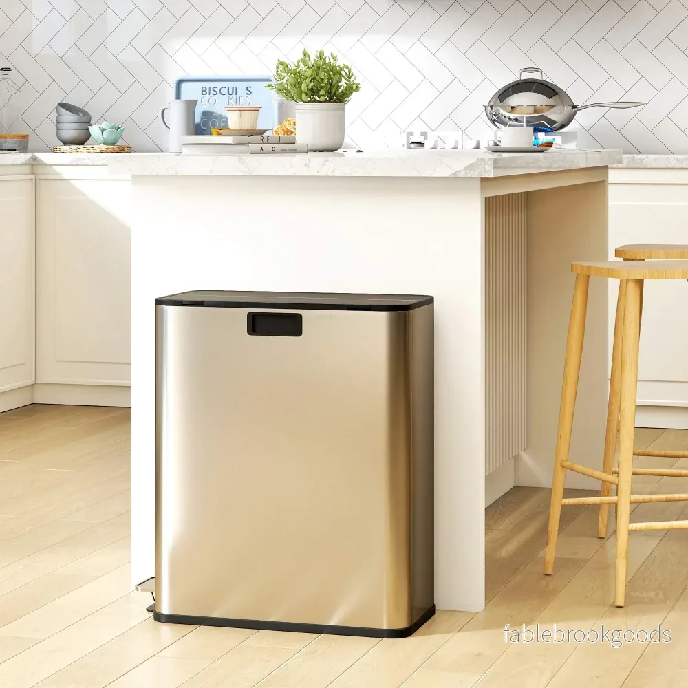 Kökssoptunna, 2 x 28L rostfria pedalkärl, mjukstängande lock - Bild 2