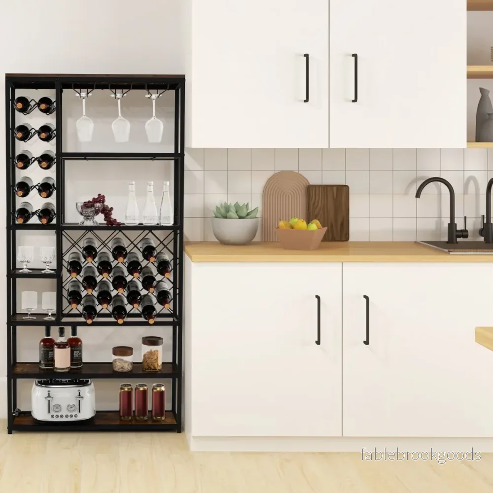 Vinställ – för flaskor av metall med glashållare barskåp – 27 81 x 23 x 166 cm – Svart - Bild 2