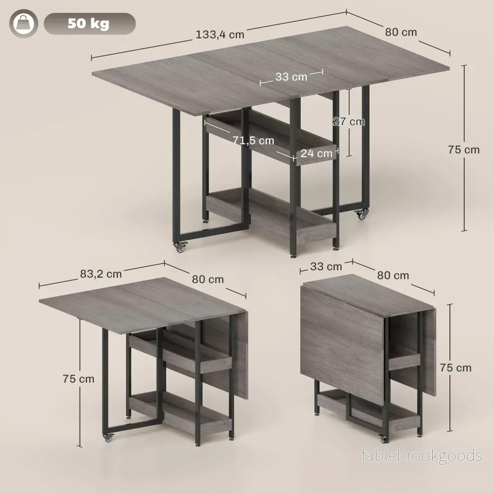 Fällbart matbord i industriell design, för upp till 4 personer, öppna hyllor, flexibel, metall, spånskiva, grå - Bild 3