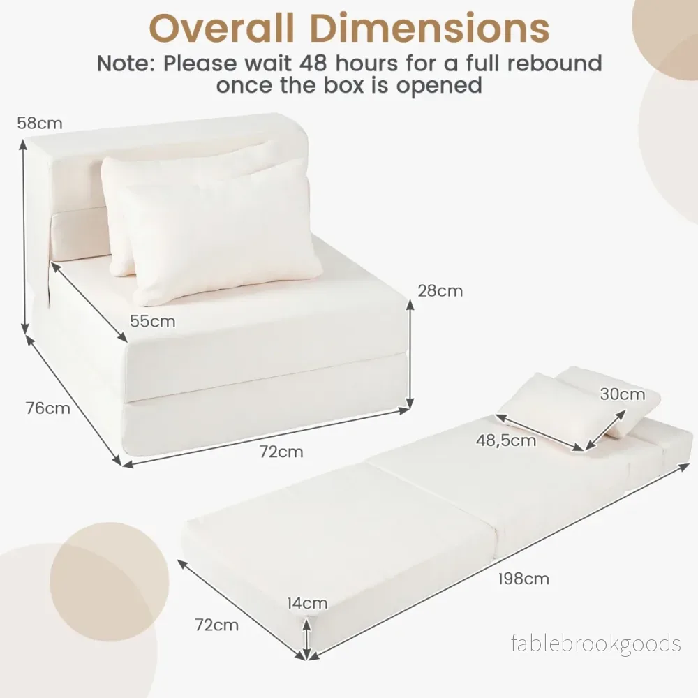 i – Fällbar soffa/säng av chenille med kudde för vardagsrum, sovrum eller hemtkontor – 3 1 2 – Beige - Bild 2