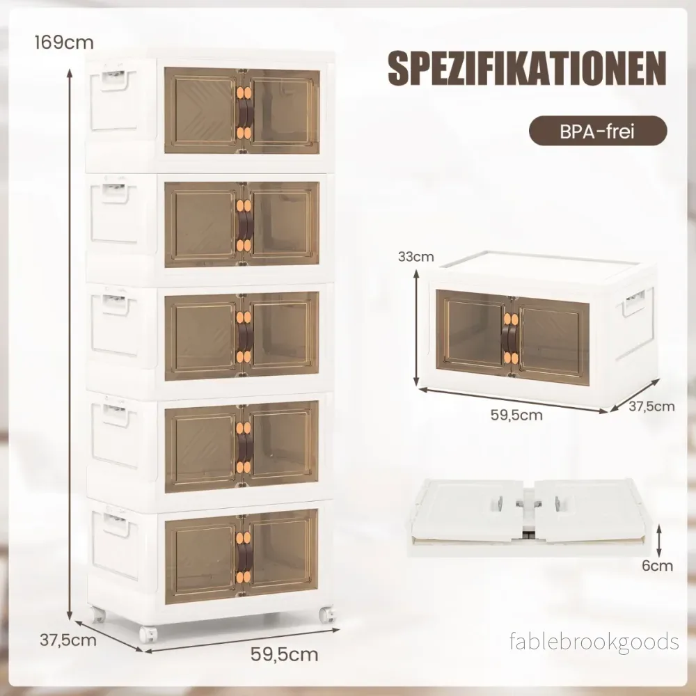 Hopfällbar – förvaringslåda med lock lådor förvaringsset om stapelbar – 316 L 5 169 x 59,9 x 37,5 cm – Vit
