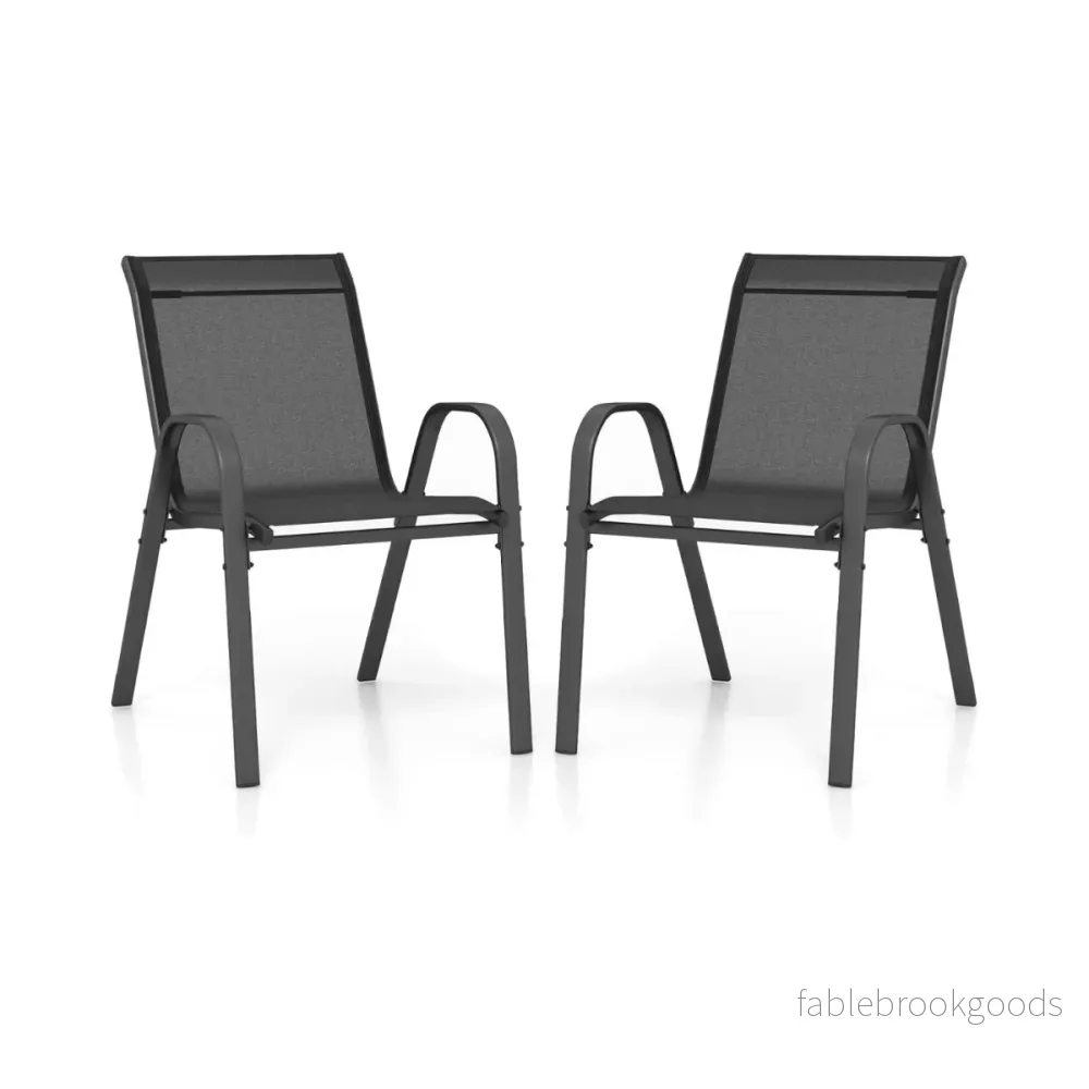Set – med stapelbara trädgårdsstolar gjorda av textilen och metallram – 2 56 x 70 x 84 cm – Svart
