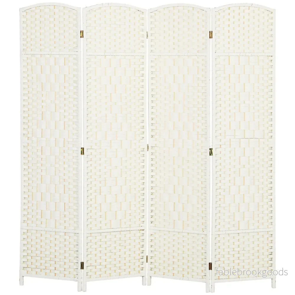 4-panels fällbar rumsavdelare, vit, polypropen, furu