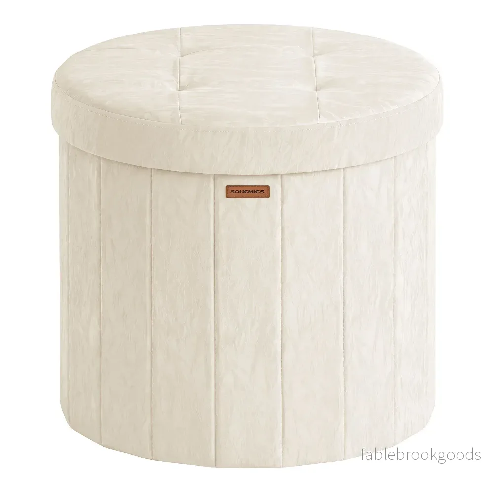 Poef – Met Opbergruimte – Opvouwbaar – Crèmewit – 47 x 47 x 45 cm Poef – Met Opbergruimte – Opvouwbaar – Crèmewit – 47 x 47 x 45 cm