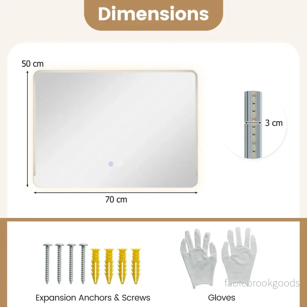 LED badrumsspegel – med antibeslag, dimbar belysning, sminkspegel cm. – 70 x 50 – Silver - Bild 2