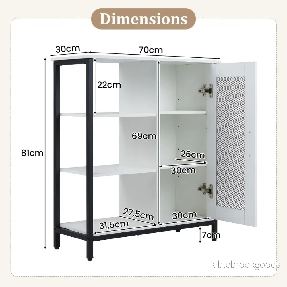 Trä – Sideboard Med Dörr och Justerbara Hyllor Köksskåp Vintage Buffetskåp – Vit - Bild 2