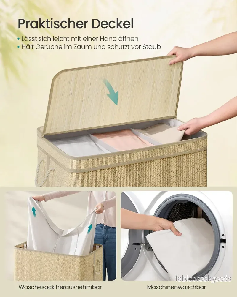 Tvättkorg – 170 liter – 3 fack – Natur - Bild 3