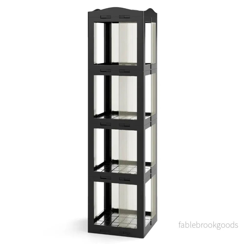 360° – Svängbar Bokhylla Ihopfällbar Ställhylla Transparent Kontorshylla – 36.5 x 36 x 141.5 cm – Svart