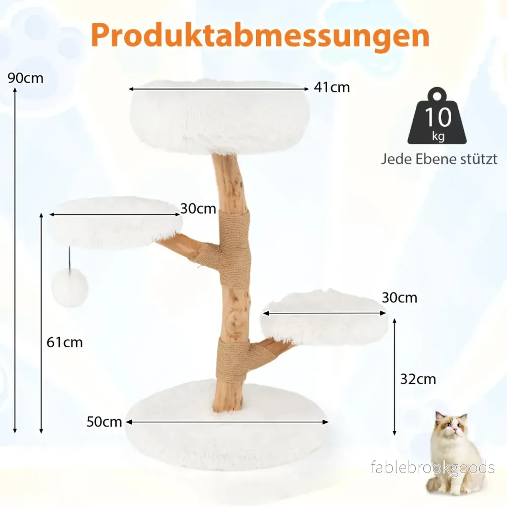 Hög – klösstång för katter i massivt päronträ med utsiktsplattform – 90 cm – Vit - Bild 2