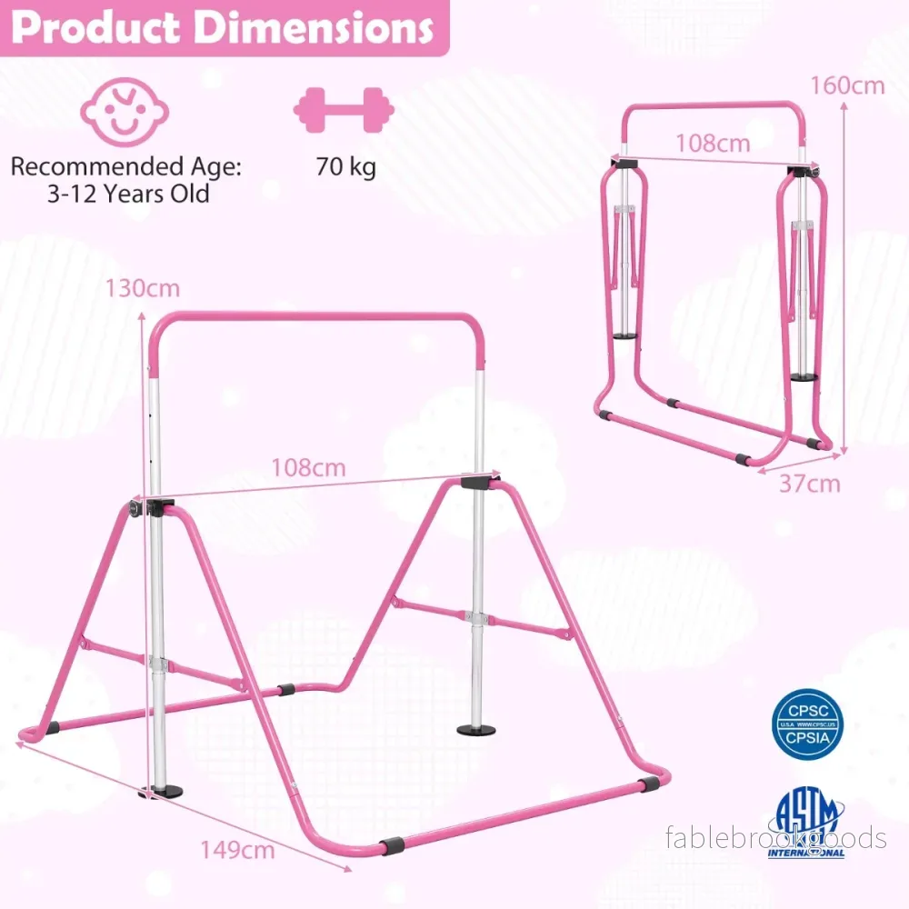 Barn – gymnastikstång höjdjusterbar vikbar rekstång träningsstång Bärkapacitet upp till – 90-130 cm 70 kg – Rosa - Bild 2