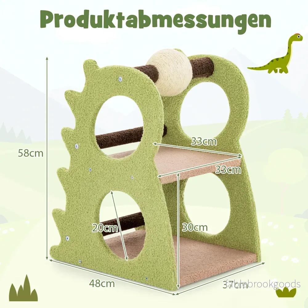 stegs – modern klösträd för innekatter söt dinosaurieformad kattorn – 2 – Grön - Bild 2