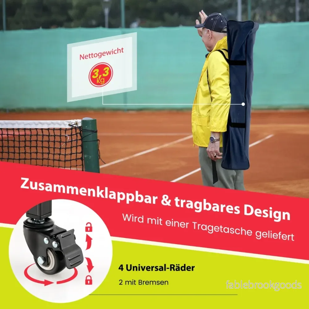 Vikbar – tennisbollvagn med hjul Avtagbar väska sidofickor och Bärbar för tennisbollar – 150 – Röd och svart - Bild 2