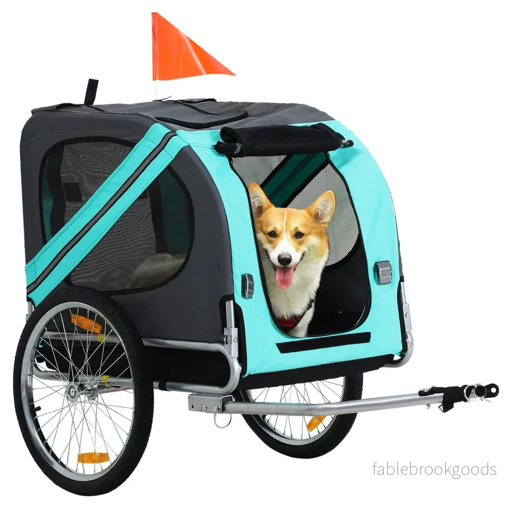 Hundcykelvagn – Grön, Oxford-tyg, regnskydd, 130x73x90cm