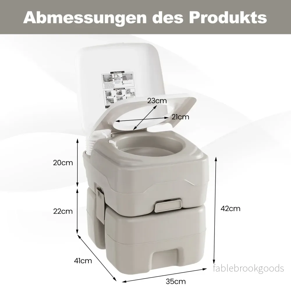 Bärbar – toalett med avfallstank kompakt rese WC spolpump och teleskoptratt – 20 L – Grå - Bild 2