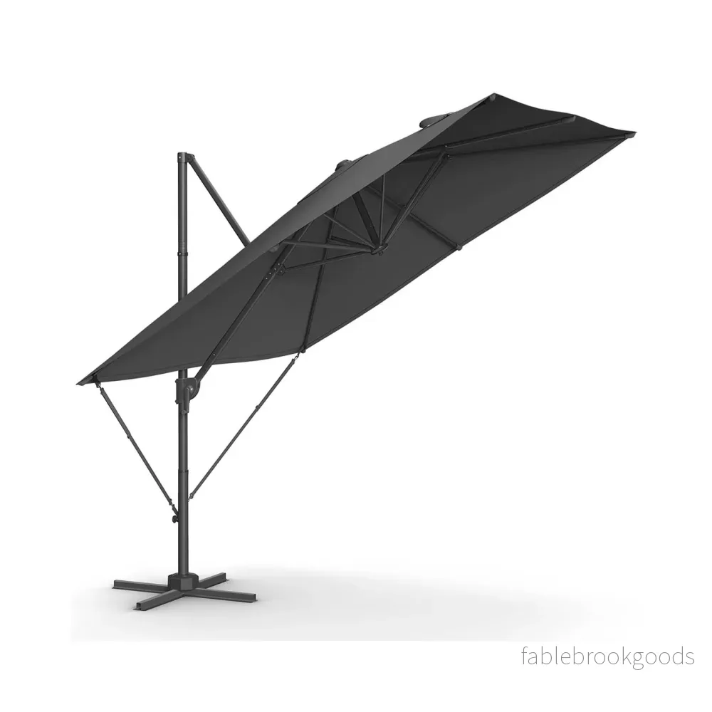 Parasol 270×270 cm – UPF 50+ – Med vev och korsfot – grå