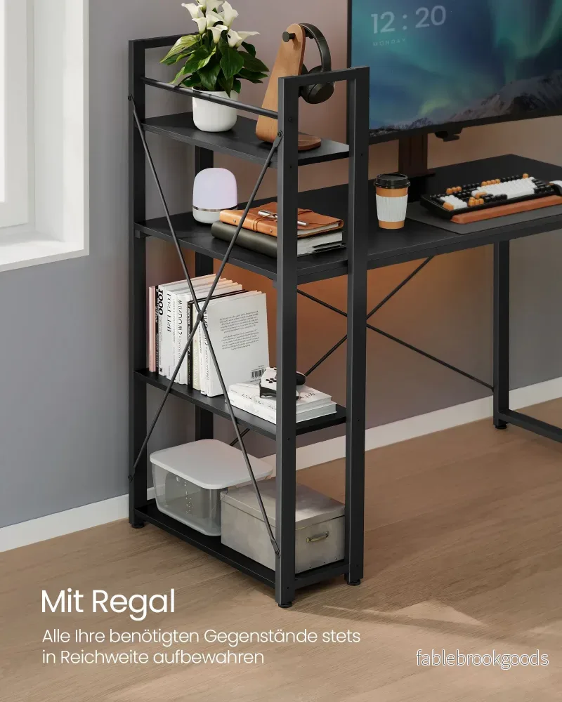 Datorbord – med hyllor – enkel konstruktion – svart - Bild 3