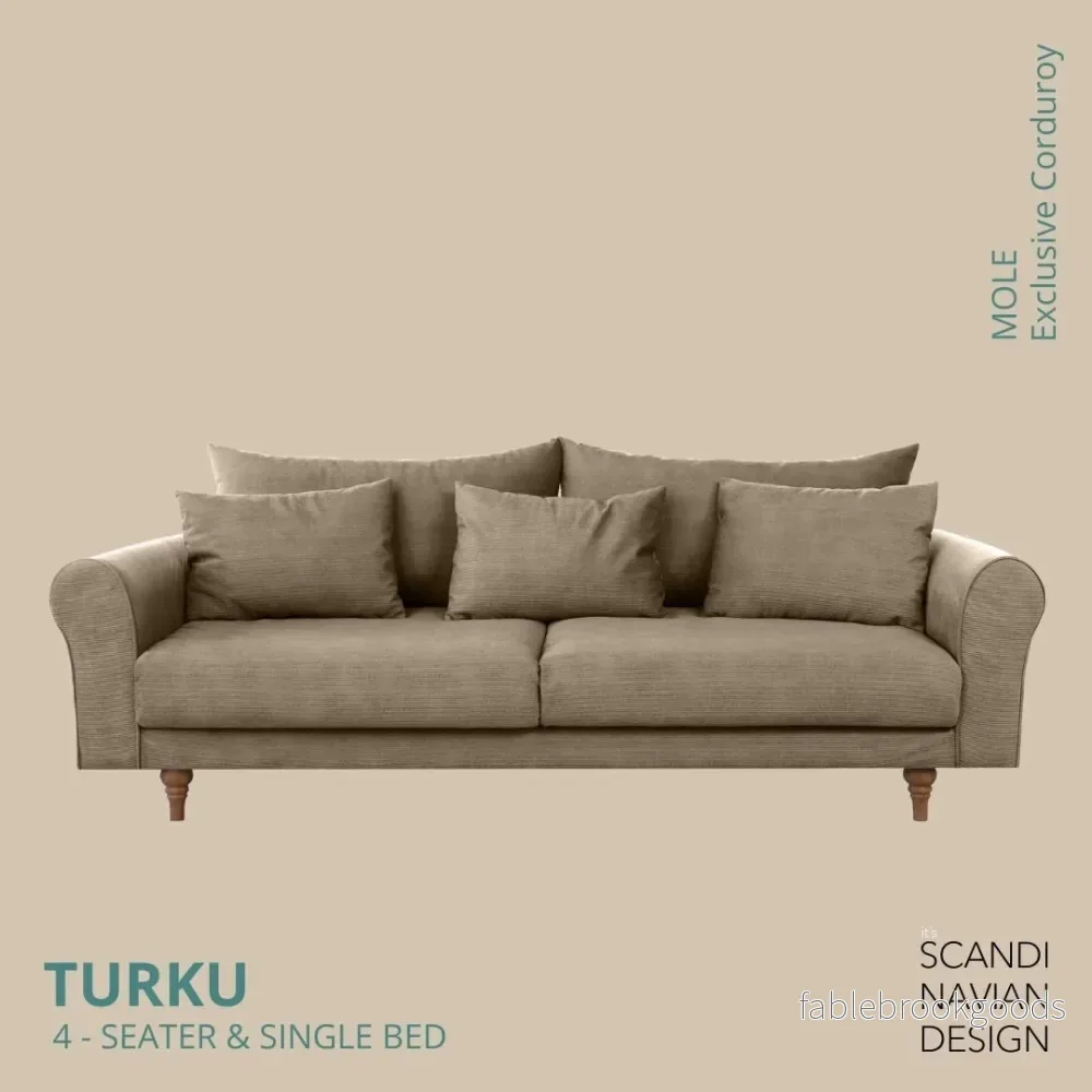 Turku 4-seater sofa/single bed Exclusive Corduroy, Mole removable & washable covers