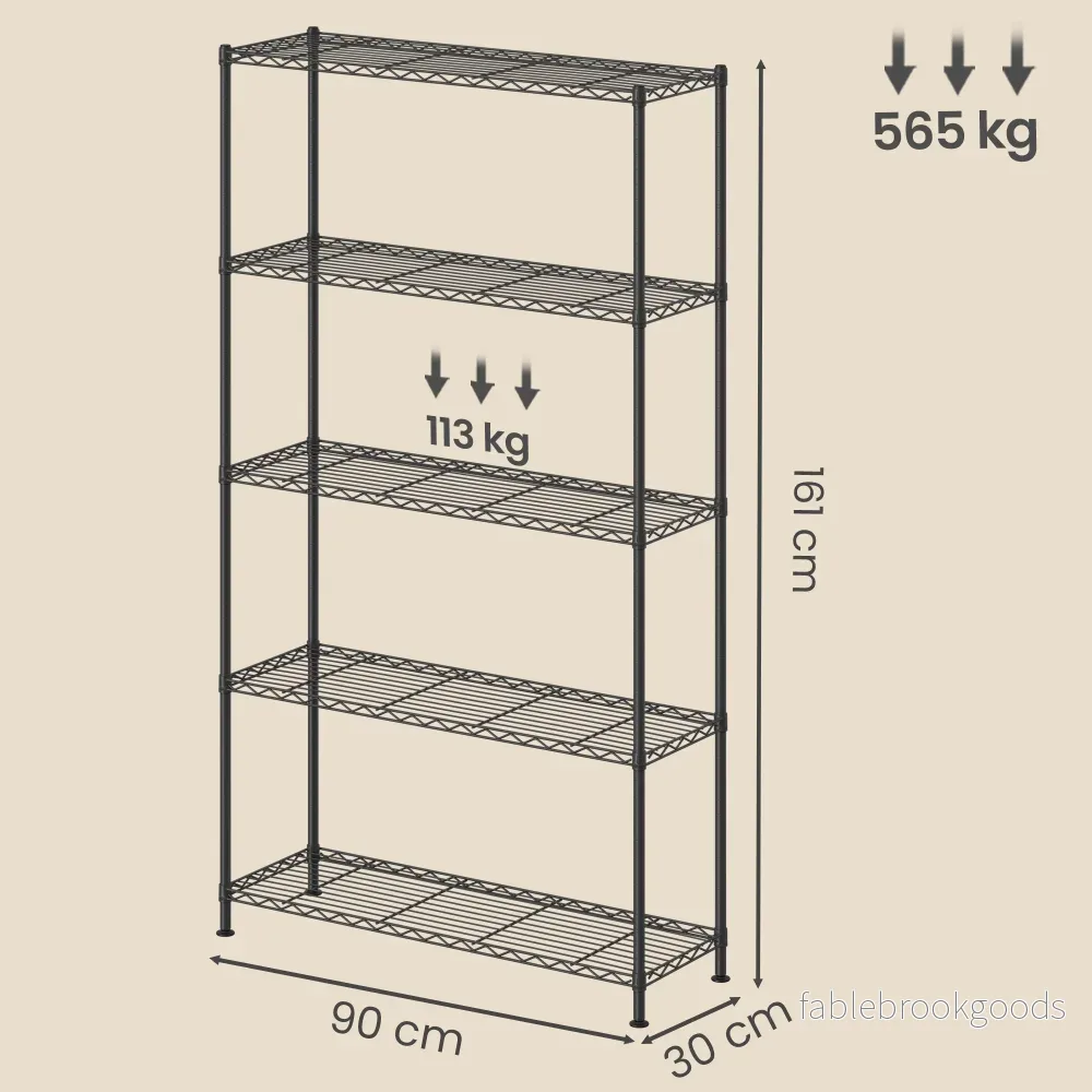 Opbergrek - Metaal - Verstelbare Planken - 5 Niveaus - Zwart - Bild 3
