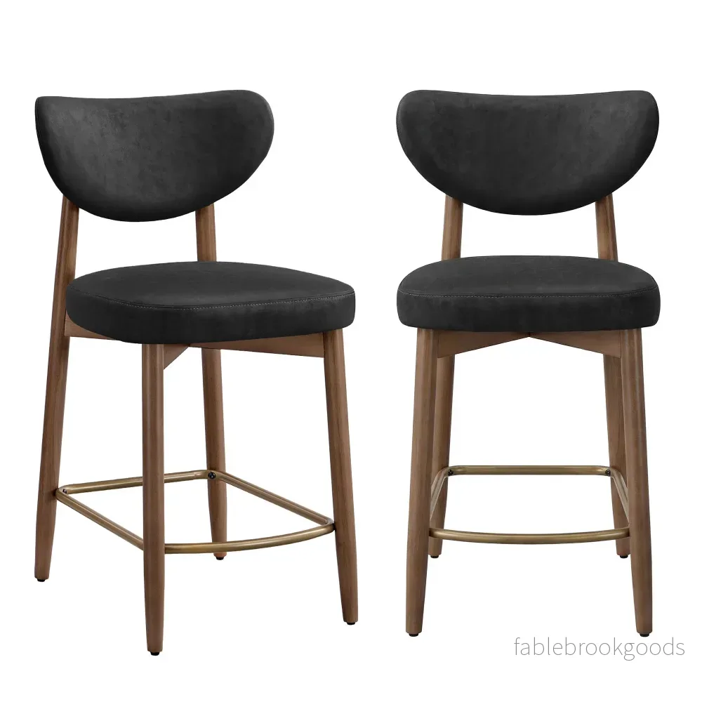 Barkruk - 2-Delige Set met Rugleuning en Houten Poten - Zwart - 50 x 51,5 x 95,5 cm - Bild 2