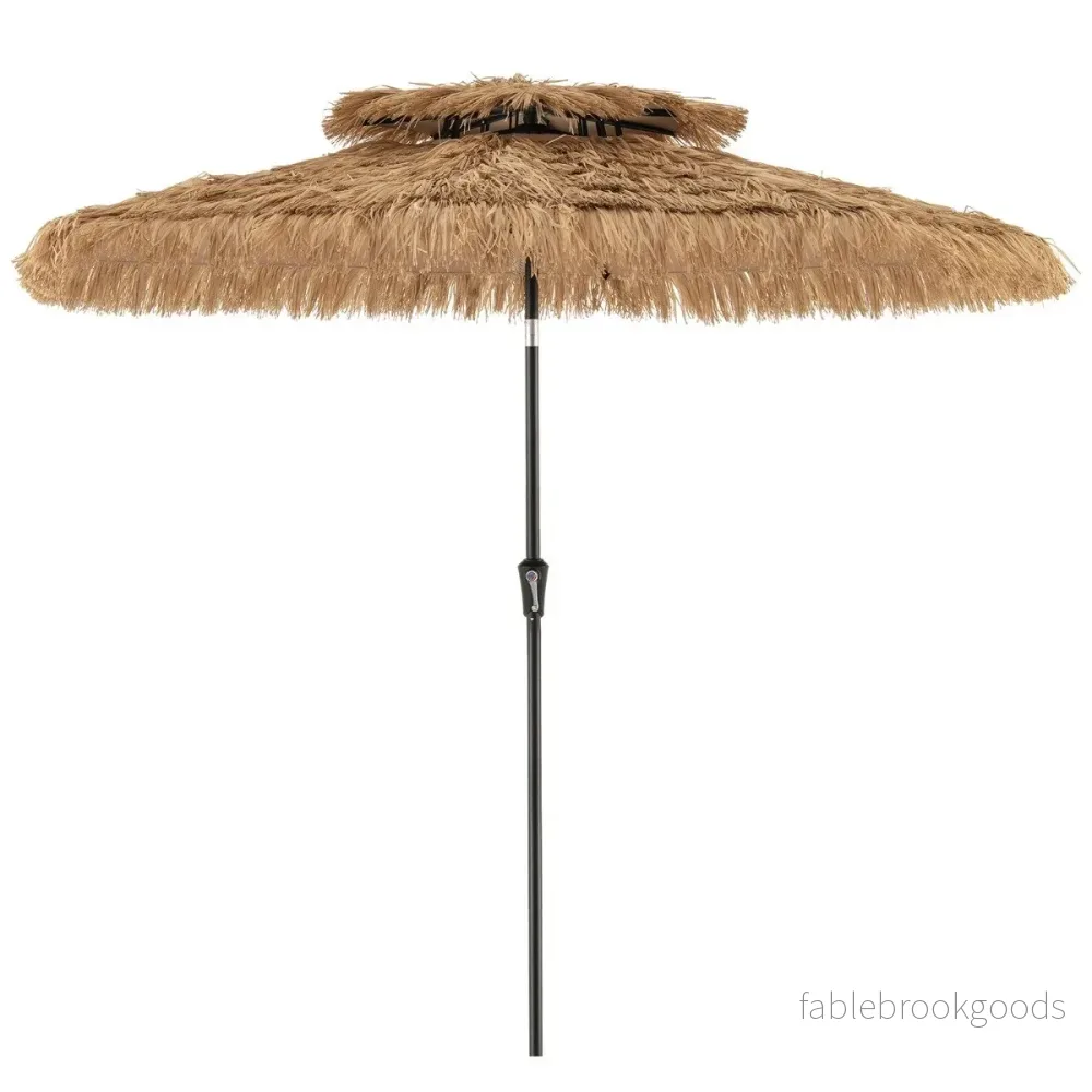 Hög – solskärm i hawaiiansk stil, halmtäckt Tiki terassparasol med ribbor – 8 247 cm – Natur
