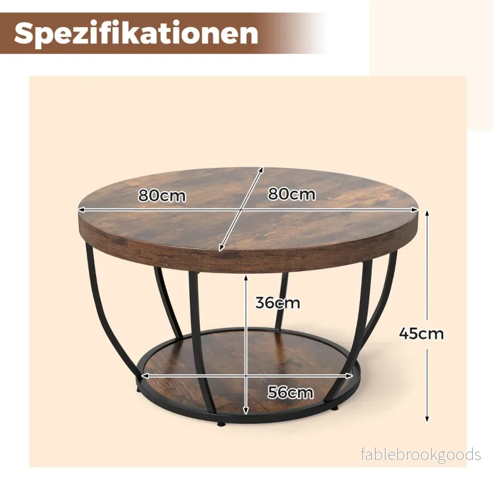 Rund – soffbord i trä med nivåer och metallram, vardagsrumsbord, kaffebord, rustik brunt – 2 – Rustik brun - Bild 2