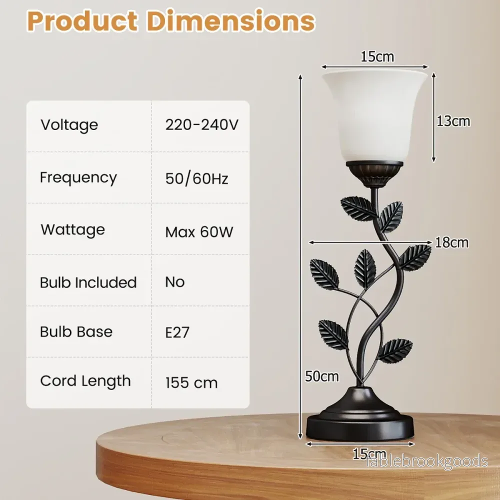 Vintage – nattlampa med tulpanformad lampskärm i glas och metallblad Retro – Grön - Bild 2