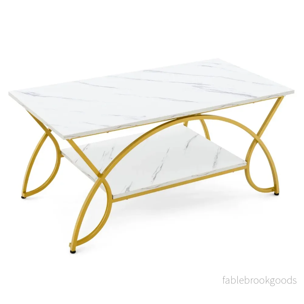 Soffbord – med marmorlook Modernt av konstmarmor – 100 x 50 x 45 cm – Vit - Bild 2