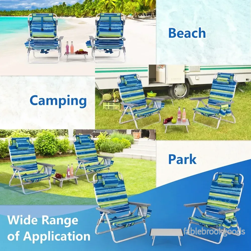 set – strandstolar med bord Hopfällbara campingstolar justerbar ryggstöd + – 2 – Blå och grön - Bild 3