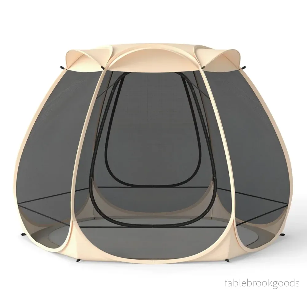 Pop – up mesh paviljong för personer hopfällbart utomhuscampingtält med runt om – 4-6 310 x 270 cm – Svart