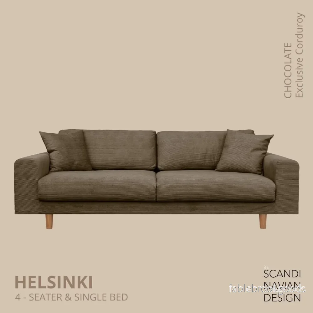 Helsinki 4-seater sofa/single bed Exclusive Corduroy, Chocolate removable & washable covers