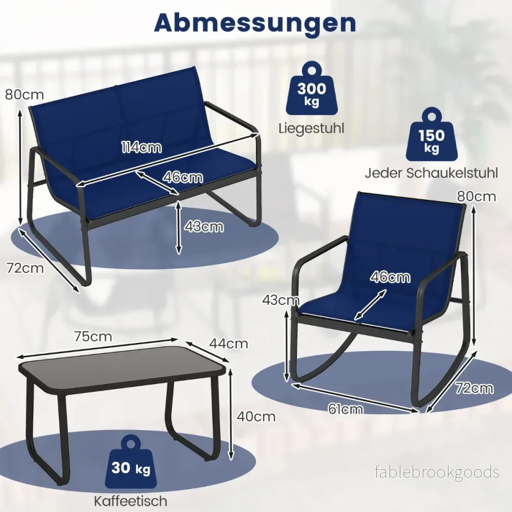 delat – trädgårdsmöbelset terrassmöbler med mjuk gungande rörelse sittgrupp sittgarnitur för personer – 4 4 – Blå - Bild 2