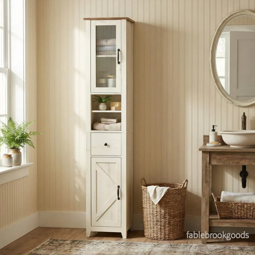 Badkamerkast - Landelijke Stijl - Smal - 171 cm Hoog - Witbruin - Bild 3