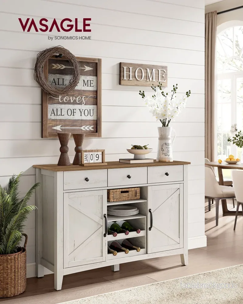 Köksskåp med vinställ – vintagestil – vit-honungsbrun - Bild 2