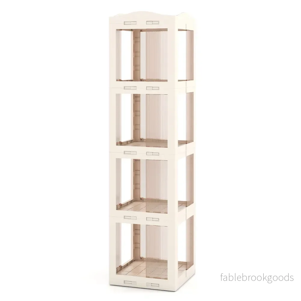 360° – Svängbar Bokhylla Ihopfällbar Ställhylla Transparent Kontorshylla – 36.5 x 36 x 141.5 cm – Vit